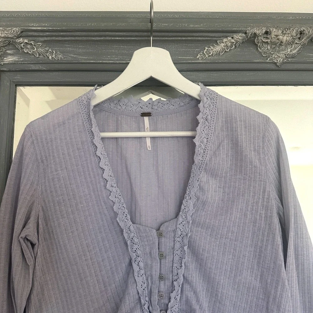 Free People Third Date Long Sleeve Crop Top Lilac Lace Cardigan Cottagecore XS
